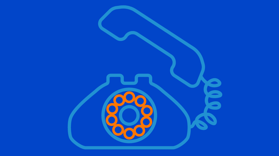 drawing of rotary telephone on field of blue