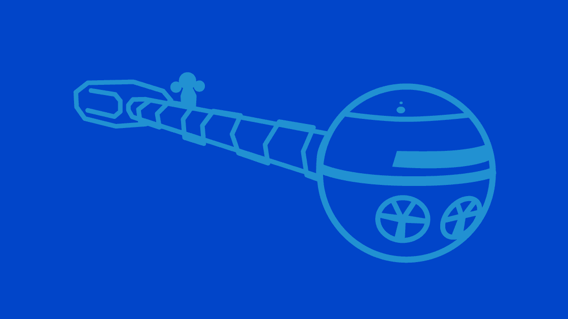 line drawing of space ship similar to the craft seen in "2001: A Space Odyssey"