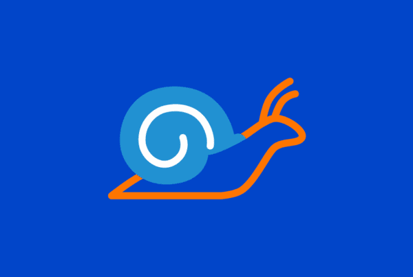 graphic depicting a snail. The background is dark blue, the snail is orange with a light blue shell. The image conveys the idea of an economic slowdown