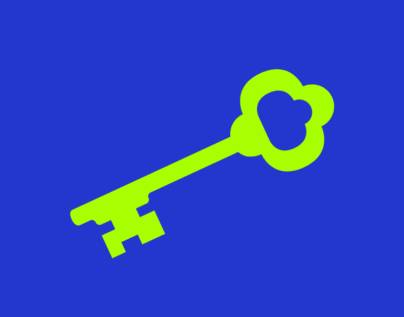 Illustration of key - symbolizing access to expertise. The key is bright green on a dark blue background.