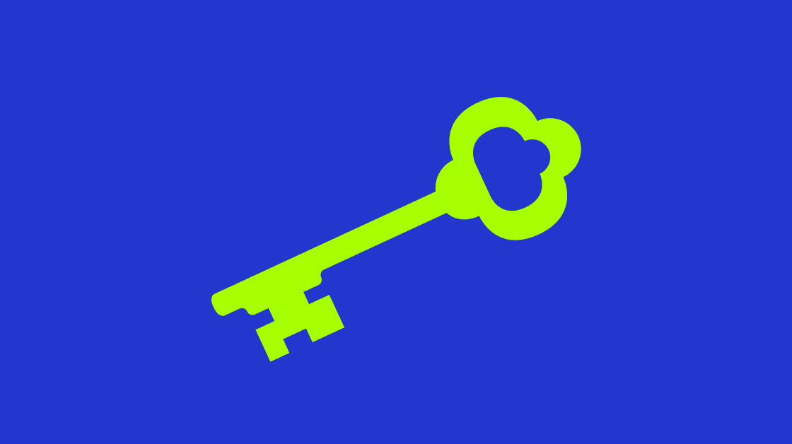 Illustration of key - symbolizing access to expertise. The key is bright green on a dark blue background.