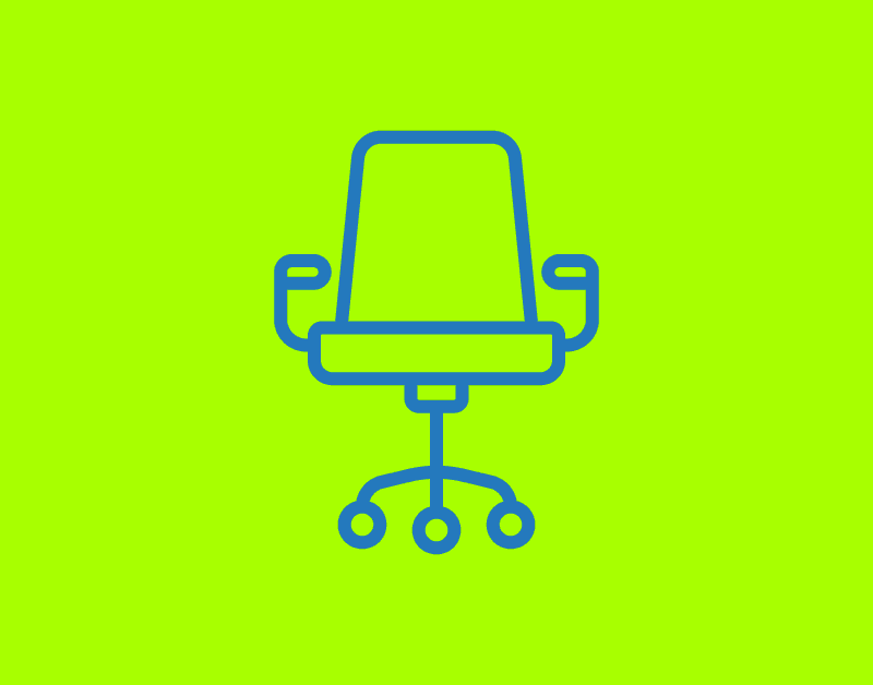 an illustration of an empty chair symbolizing the headcount trap. the chair is blue line-art on a field of bright green.
