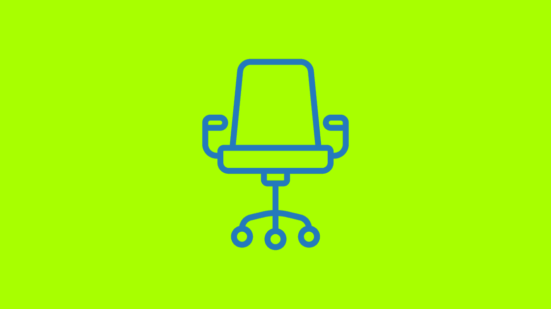 an illustration of an empty chair symbolizing the headcount trap. the chair is blue line-art on a field of bright green.