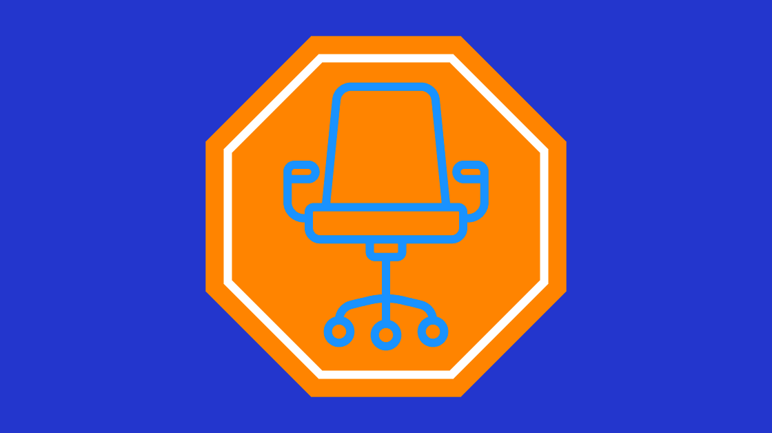line drawing of blue chair on top of stop sign; referring to the practice of job hugging