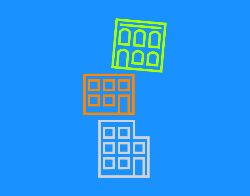 illustration of 3 buildings stacked on top of one another - depicting the topic: Job Stacking