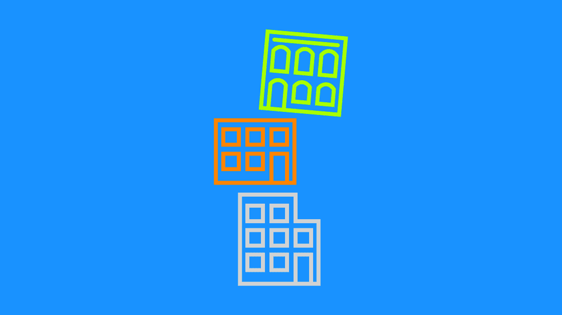 illustration of 3 buildings stacked on top of one another - depicting the topic: Job Stacking