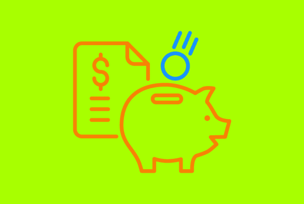 to depict the flex layer of a budget, it is an illustration of a piggy bank with a coin dropping into it. Behind the piggy bank is an icon symbolizing a budget spreadsheet.